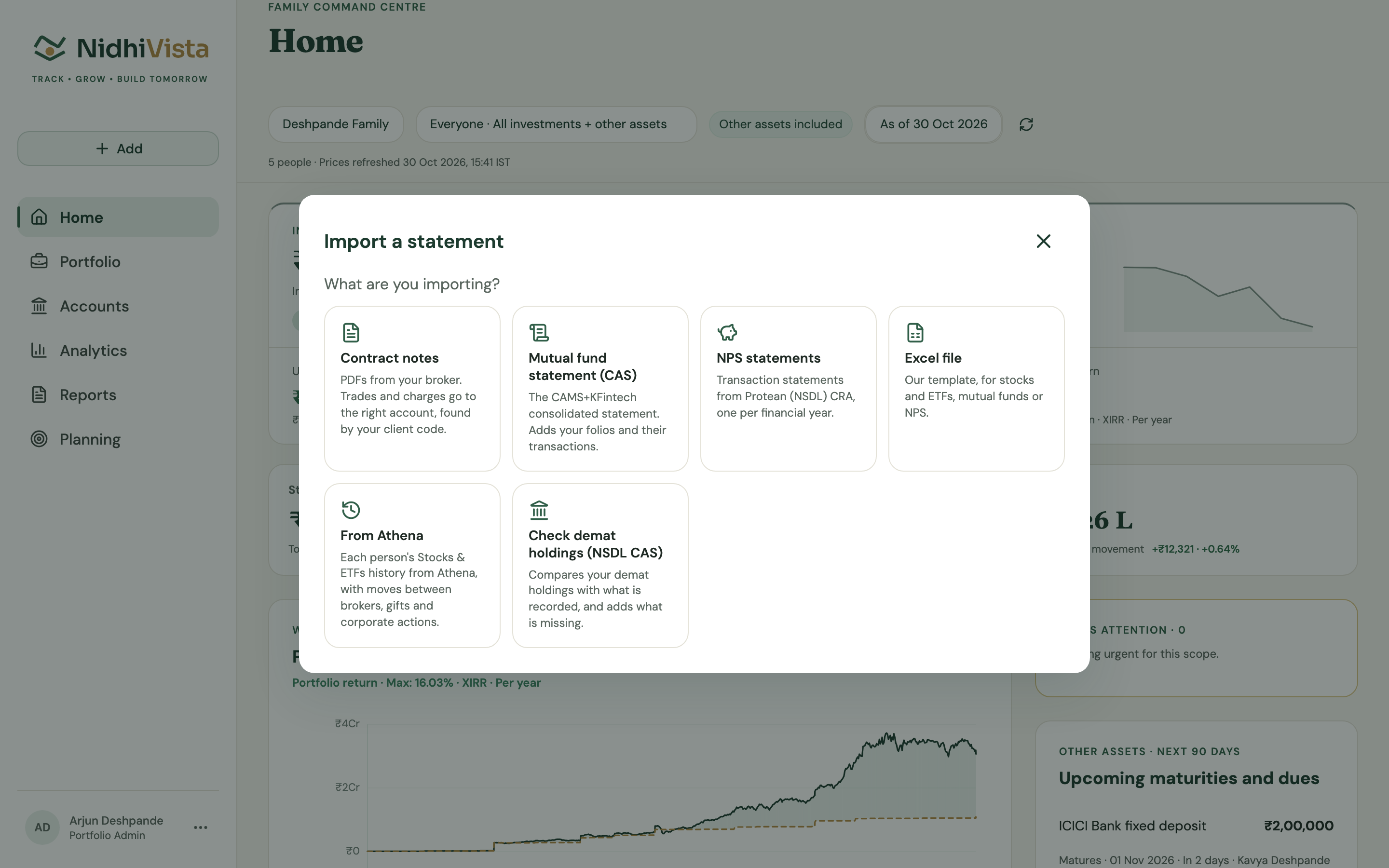 Importing a statement on the web